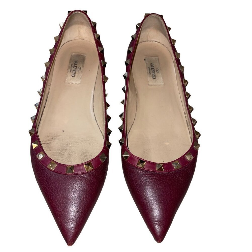 Valentino Garavani Womens Flats Size 9.5 Burgundy Leather Pointed Toe Ballet